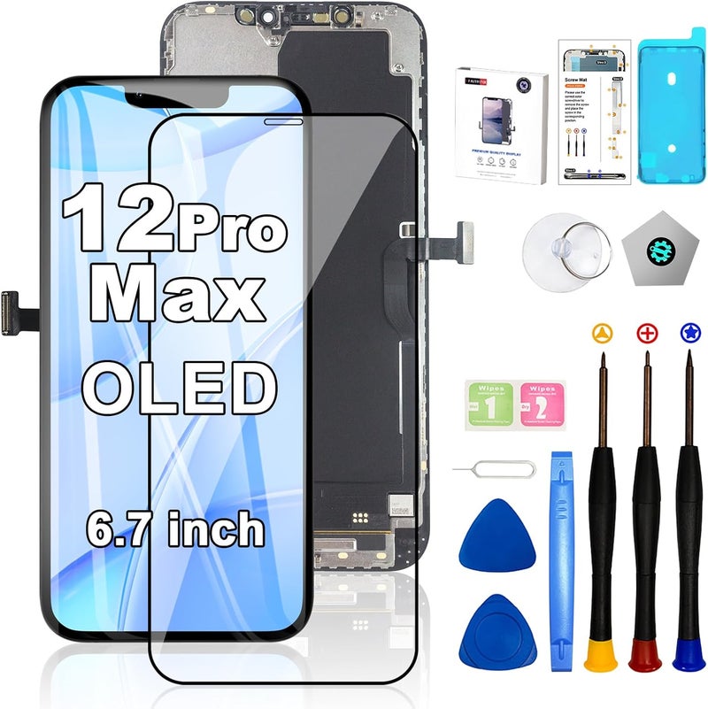 EFAITHFIX for iPhone 12 Pro Max Screen Replacement OLED [NOT LCD] 6.7 Inch Display 3D Touch Screen FHD Digitizer Assembly A2342 A2410 A2411 A2412 with Repair Tools Waterproof Adhesive Screen Protector - Image 1